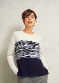 Lorrie Fairisle Jumper with Alpaca, Ivory Navy, hi-res