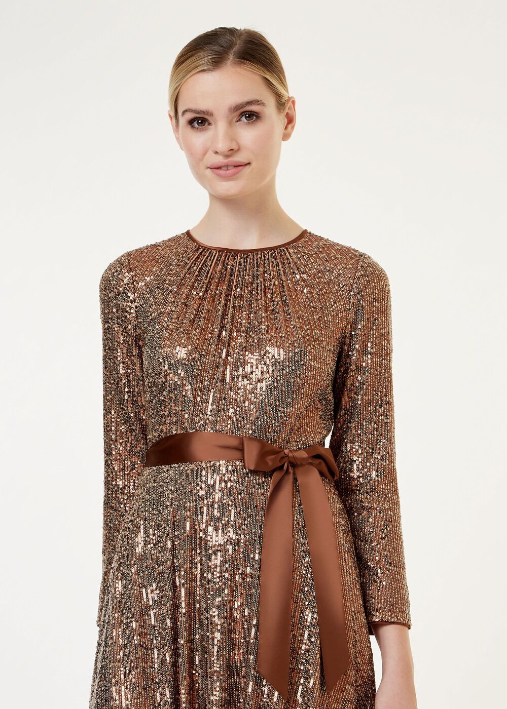 Salma Sequin Fit And Flare Dress, Copper, hi-res