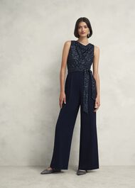 Petite Zuri Sequin Jumpsuit, Midnight Navy, hi-res