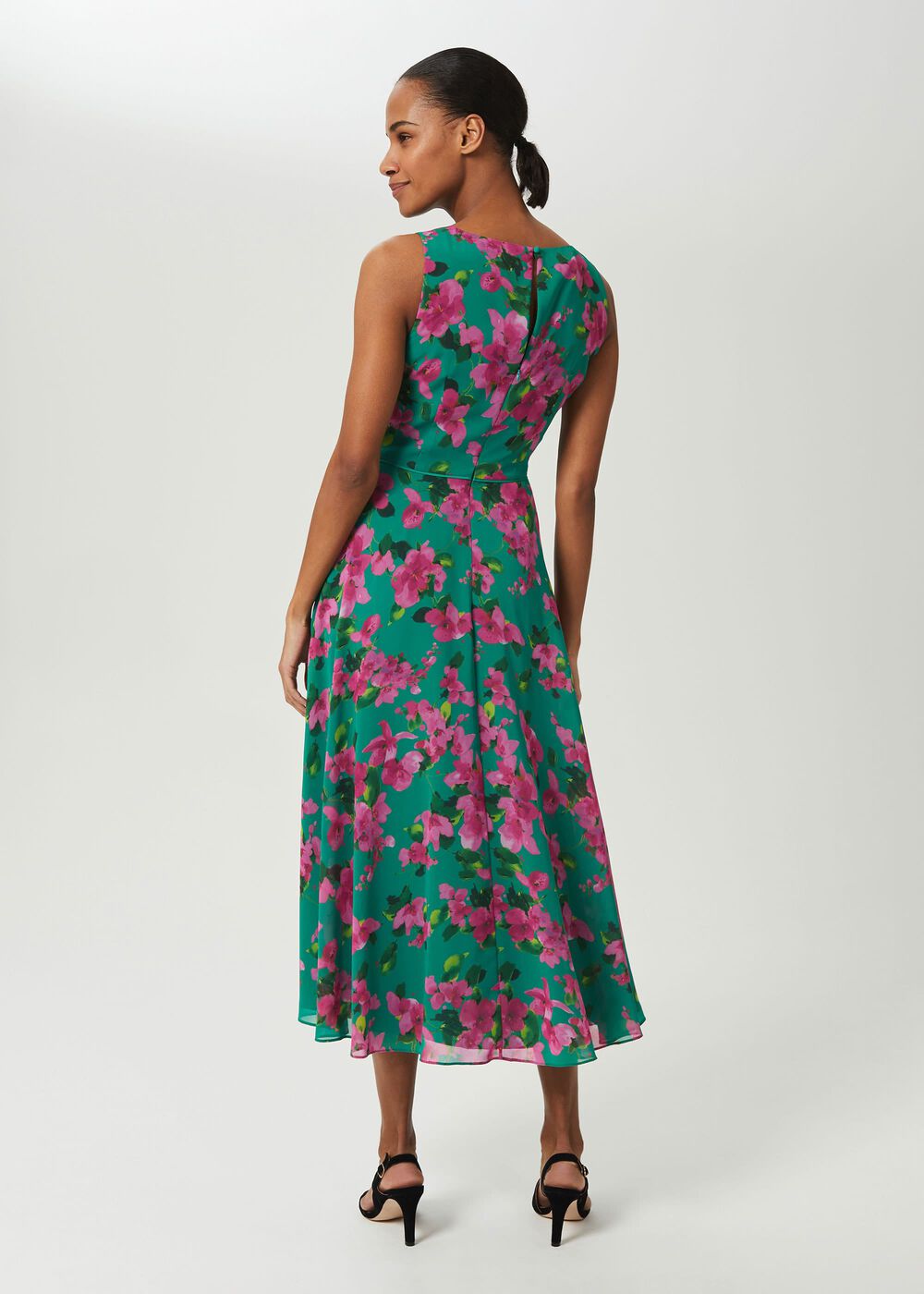 Carly Floral Midi Dress, Fld Grn Fschia, hi-res