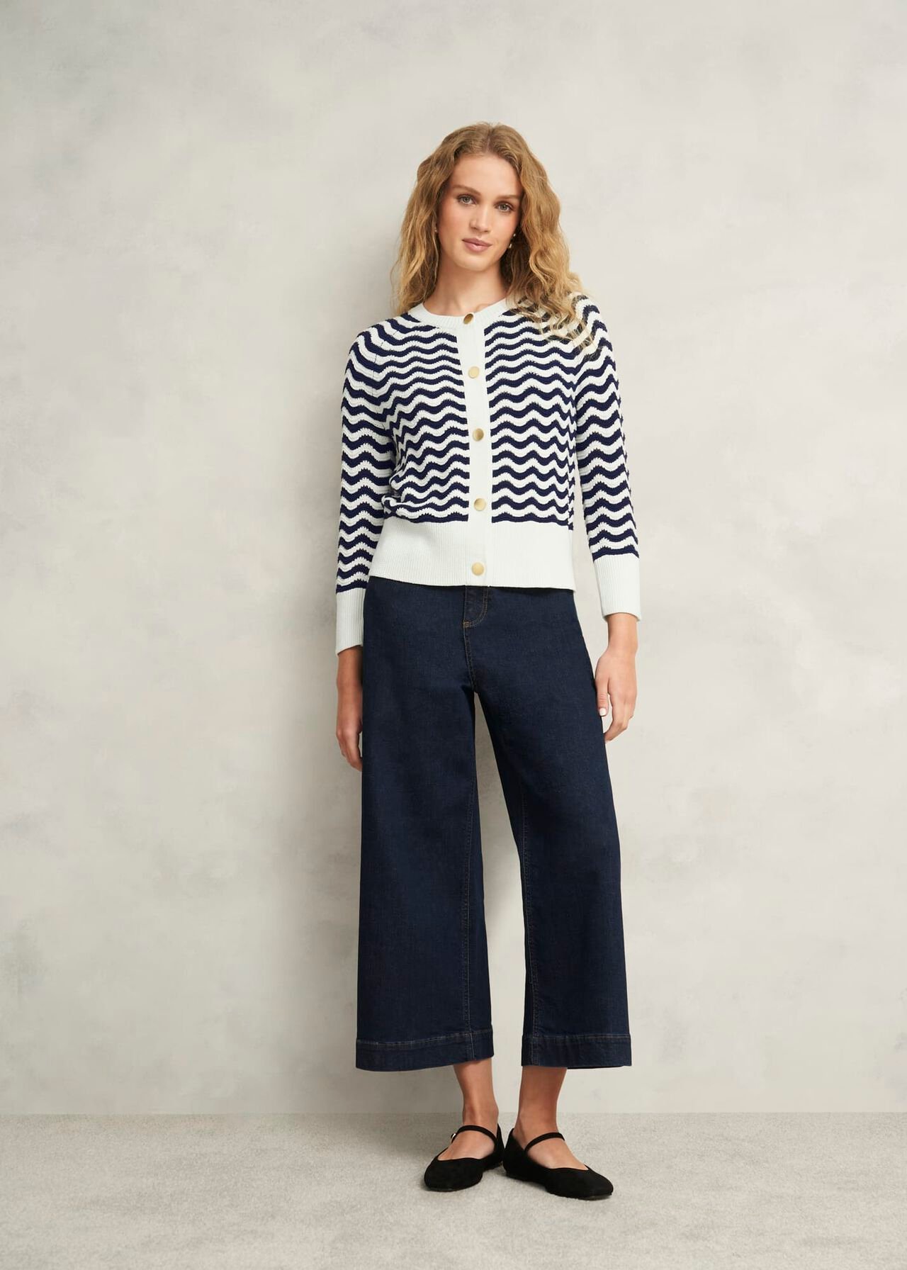 Lulu Cotton Cardigan, Navy Warm Ivory, hi-res
