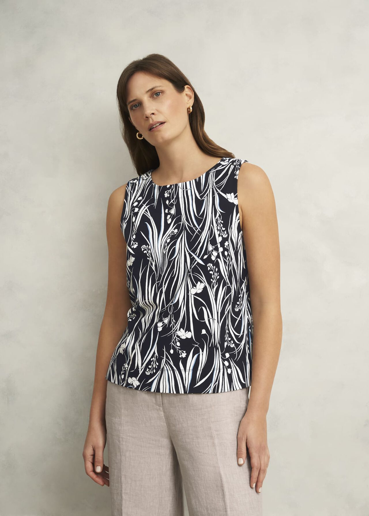 Maddy Cotton Printed Top, Navy Ivory, hi-res