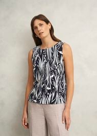 Maddy Cotton Printed Top, Navy Ivory, hi-res
