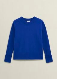 Blue Darla Wool Blend Chunky Crew Neck Knitted Sweater, Rich Vivid Blue, hi-res