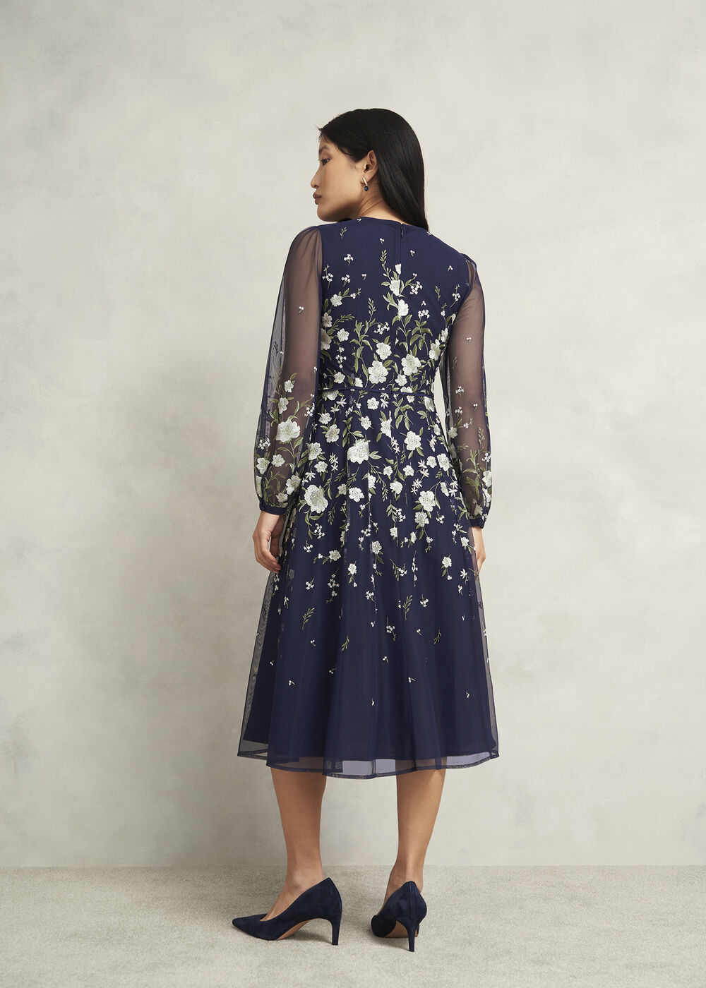 Lois Floral Embroidered Dress, Midnight Yellow, hi-res