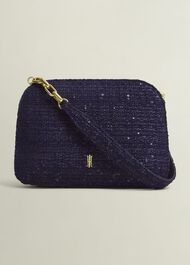 Milan Tweed Clutch Bag, Midnight, hi-res