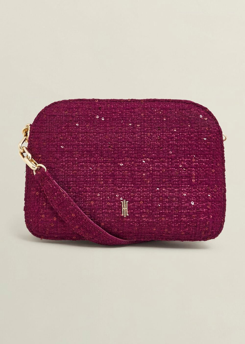 Milan Tweed Clutch Bag, Warm Plum, hi-res