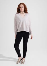 Jessa V Neck Cashmere Sweater, Pale Grey Marl, hi-res