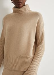 Lovell Co-Ord Wool Cotton Roll Neck Jumper, Oatmeal Marl, hi-res