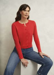Michelle Cotton Blend Cardigan, Scarlet Red, hi-res