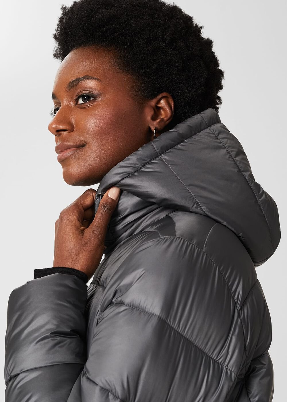 Danika Long Puffer Jacket With Hood, Charcoal Grey, hi-res