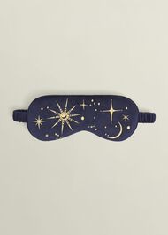 Gabriella Embroidered Silk Eye Mask, Navy Gold, hi-res