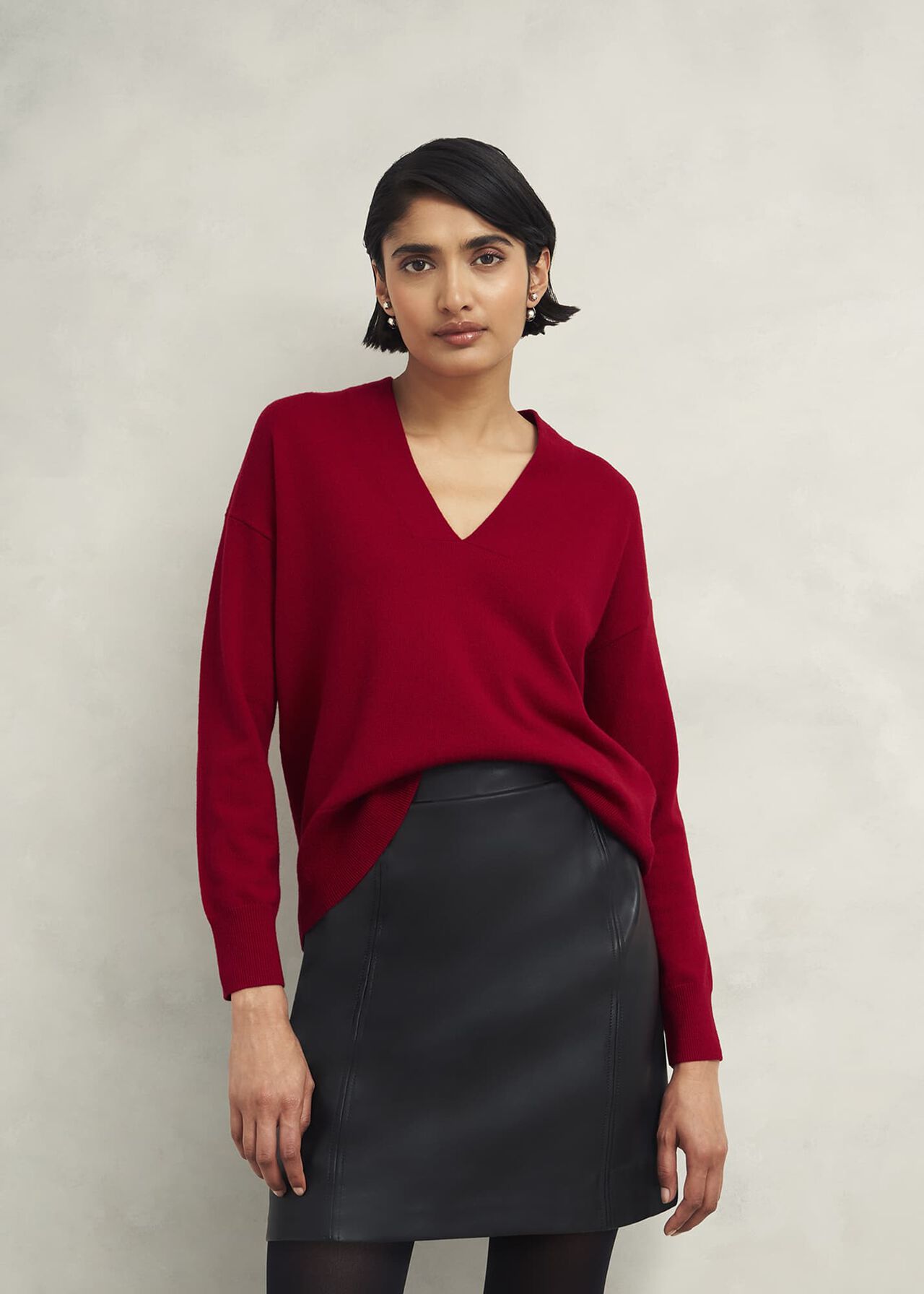 Lettie V Neck Sweater With Cashmere, Pomegranate Red, hi-res