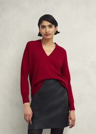 Lettie V Neck Sweater With Cashmere, Pomegranate Red, hi-res