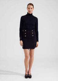 Hana Cotton Blend Skirt, Navy, hi-res