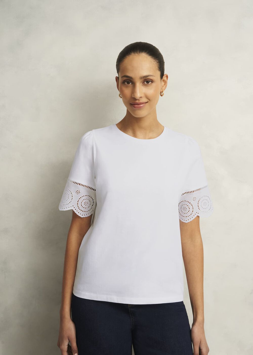 Sandra Cotton Broderie Top, Hobbs White, hi-res