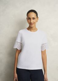 Sandra Cotton Broderie Top, Hobbs White, hi-res