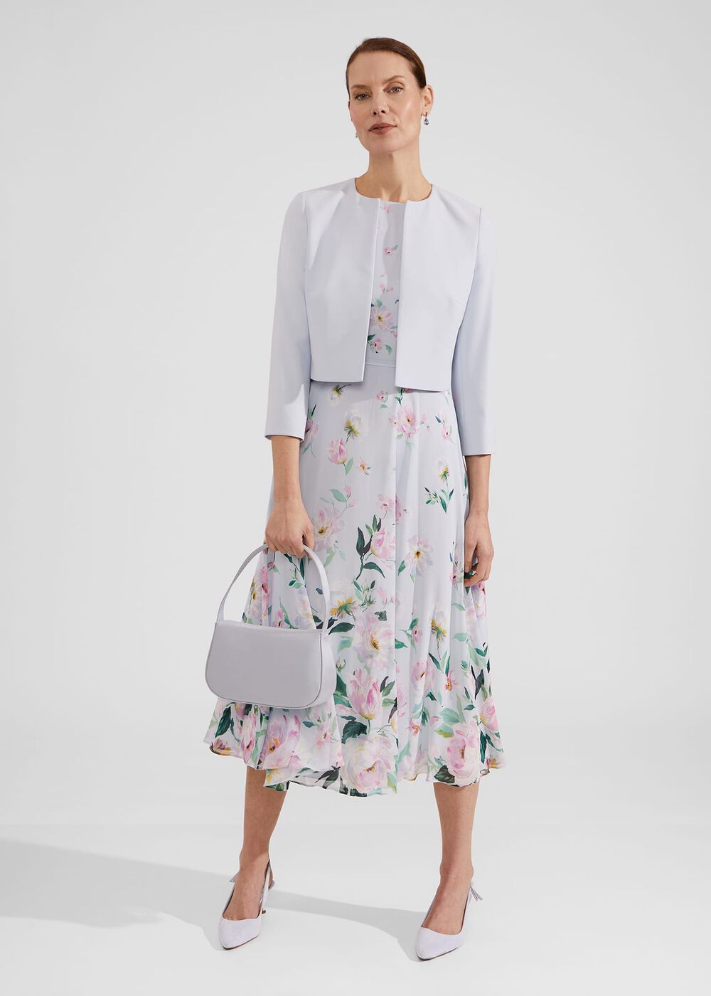 Petite Carly Floral Midi Dress, Pale Blue Multi, hi-res