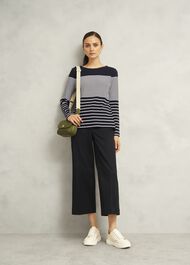 Navy Constance Cotton Striped Long Sleeve Top, Navy Ivory, hi-res