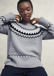 Anya Fairisle Jumper With Alpaca, Mid Grey Marl, hi-res