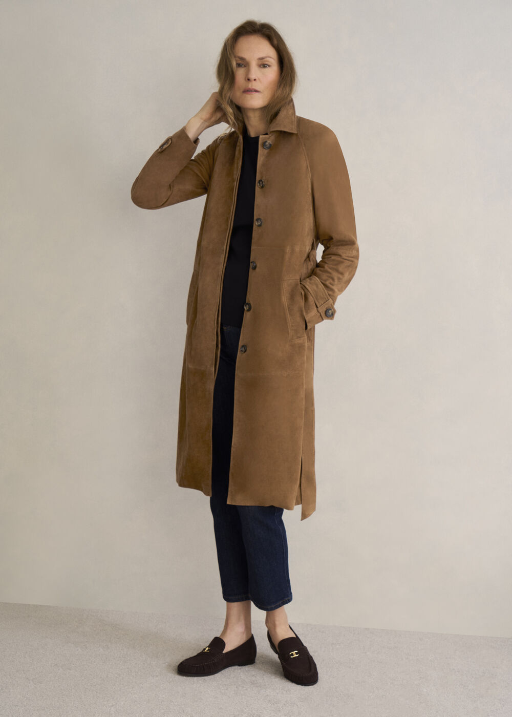 Oakley Suede Trench Coat, Tan, hi-res