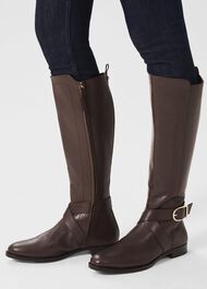 Lisette Leather Knee Boot, Dark Brown, hi-res