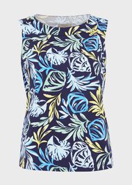 Maddy Cotton Printed Top, Navy Yellow, hi-res