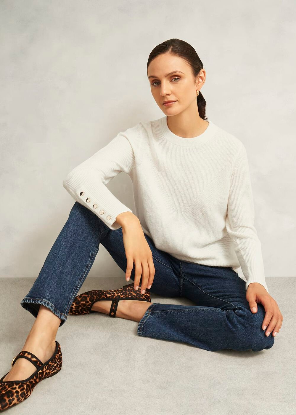 Ivory Jasmina Ribbed Crew Neck Sweater, Warm Ivory, hi-res