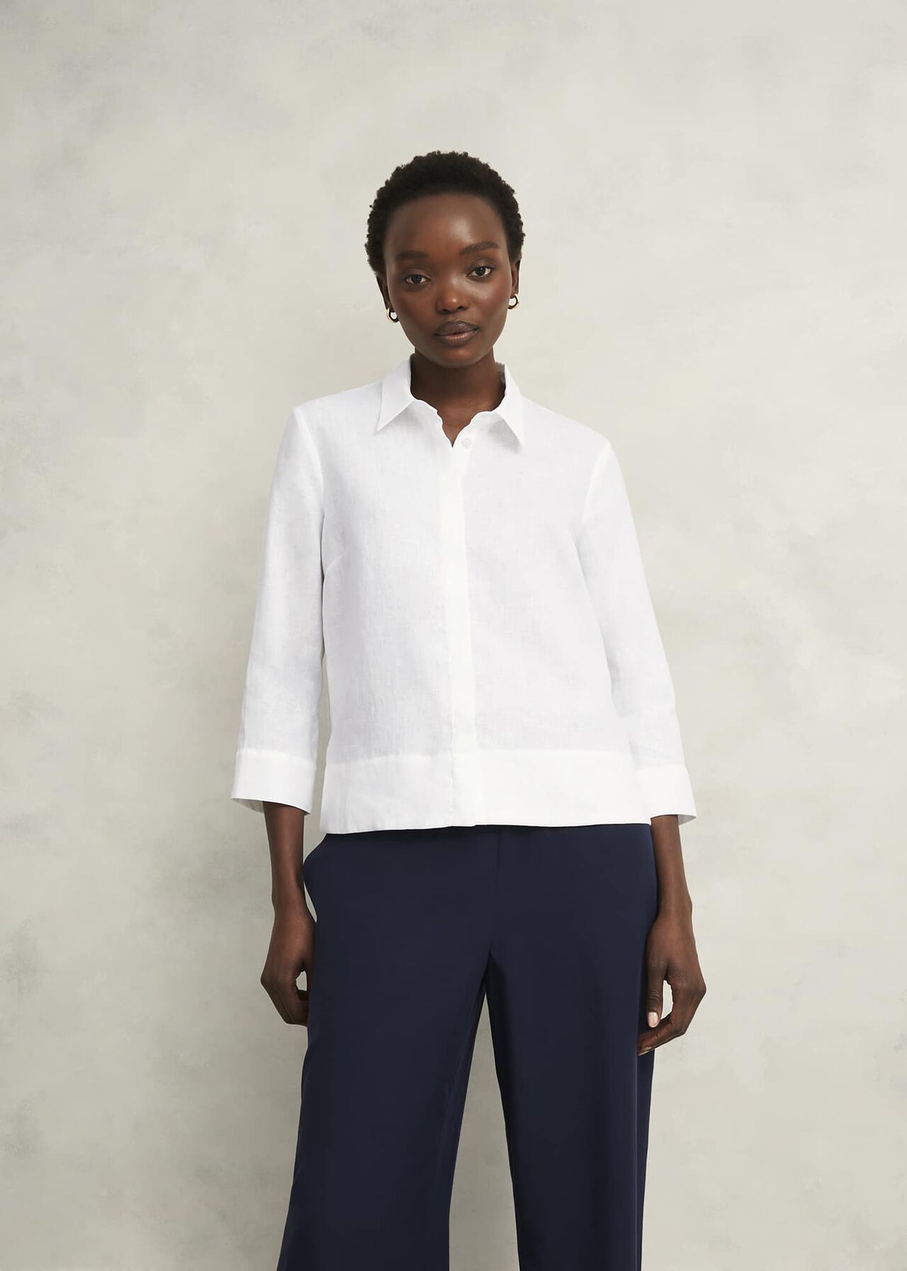 Nita Linen Shirt, White, hi-res