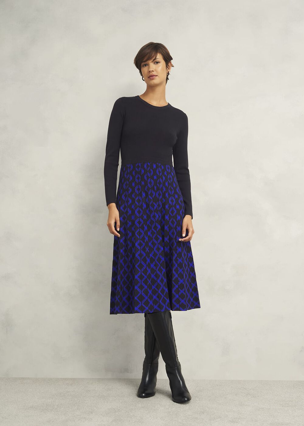 Larna Knitted Dress, Black Blue, hi-res