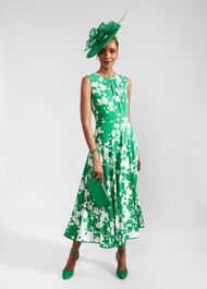 Angelica Floral Midi Dress, Green Ivory, hi-res