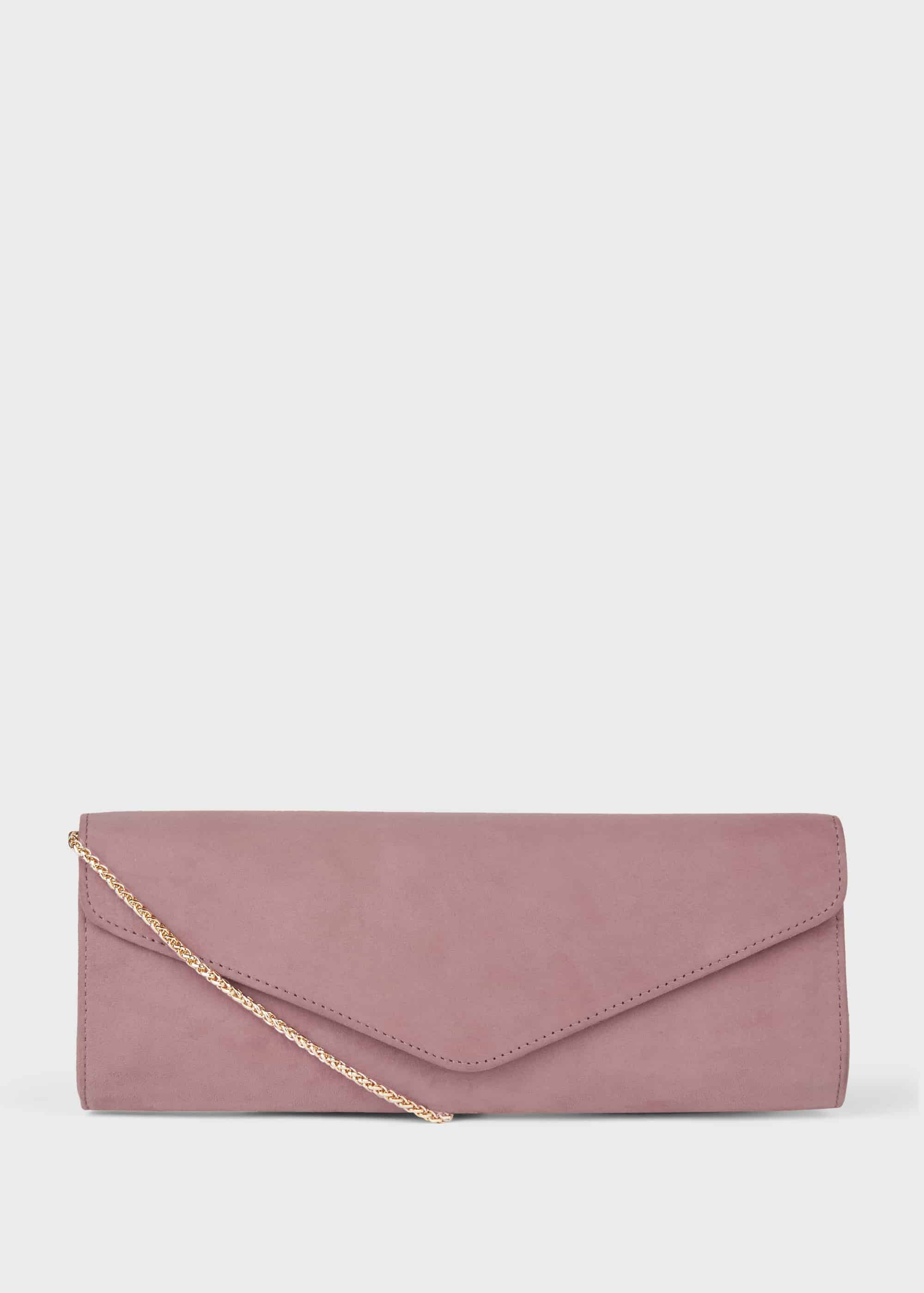dusky pink suede clutch bag