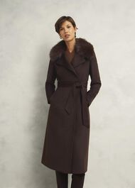 Livia Wool Coat with Faux Fur, Alder Brown, hi-res