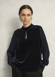 Lorelai High Neck Sheer Sleeve Top, Black, hi-res