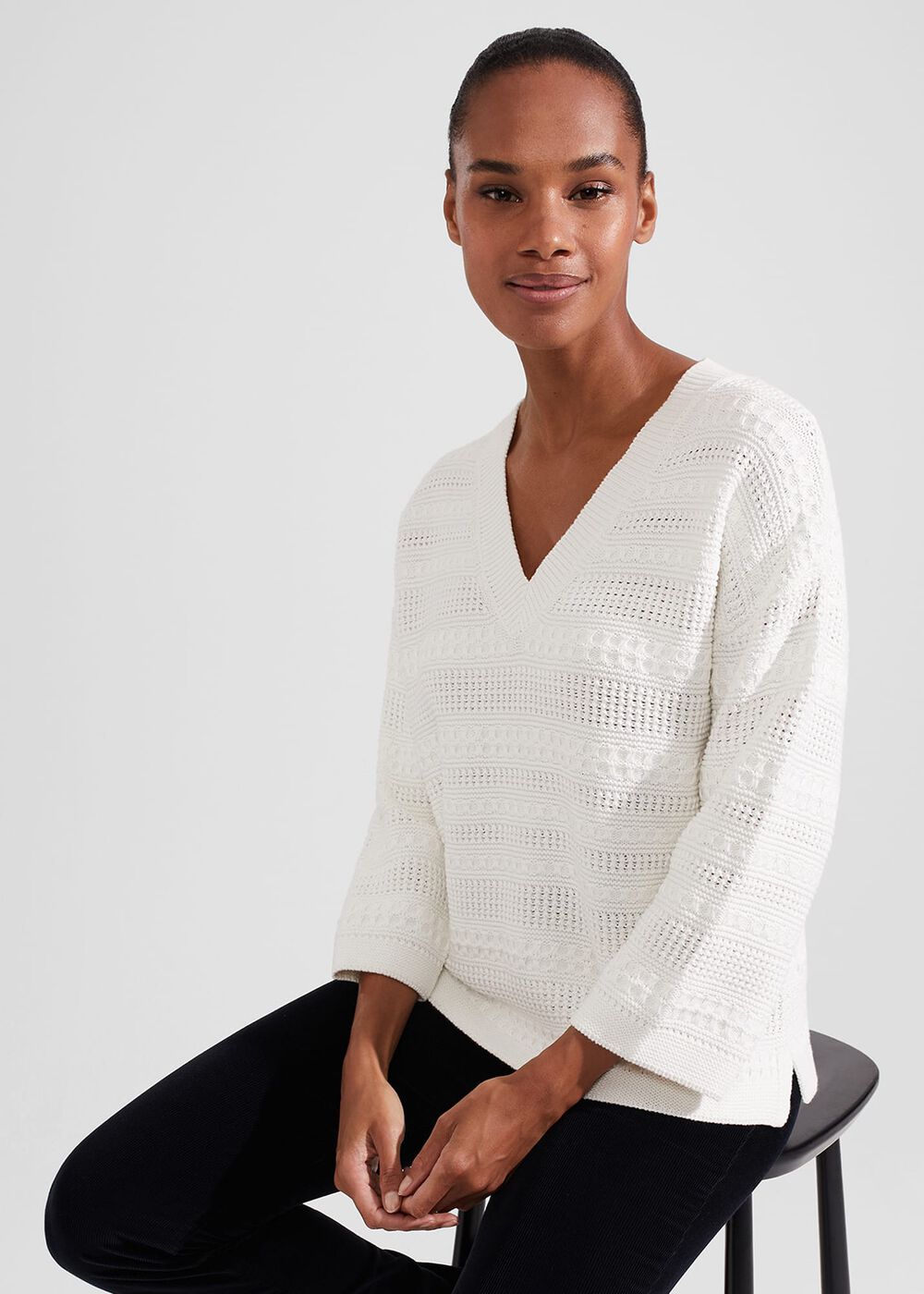 Hadley Cotton Sweater, Ivory, hi-res