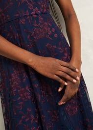 Petite Quin Embroidered Dress, Midnight Red, hi-res