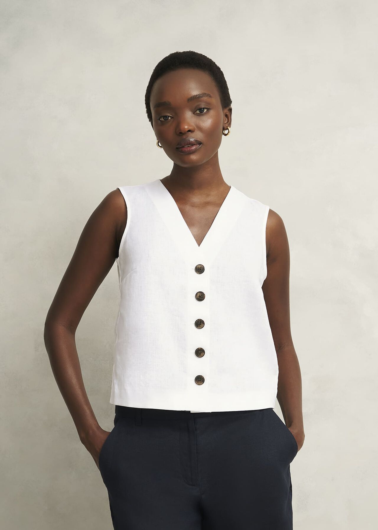 Kaylee Linen Top, White, hi-res
