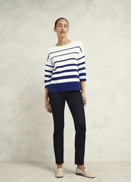 Elaine Stripe Cotton Blend Jumper, Ivory Blue, hi-res