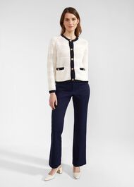 Nola Cotton Blend Knitted Jacket, Ivory Navy, hi-res