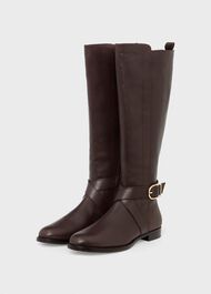Lisette Leather Knee Boot, Dark Brown, hi-res