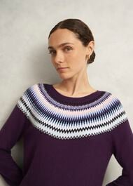 Purple Greta Wool Blend Fairisle Crew Neck Sweater, Vibrant Purple, hi-res