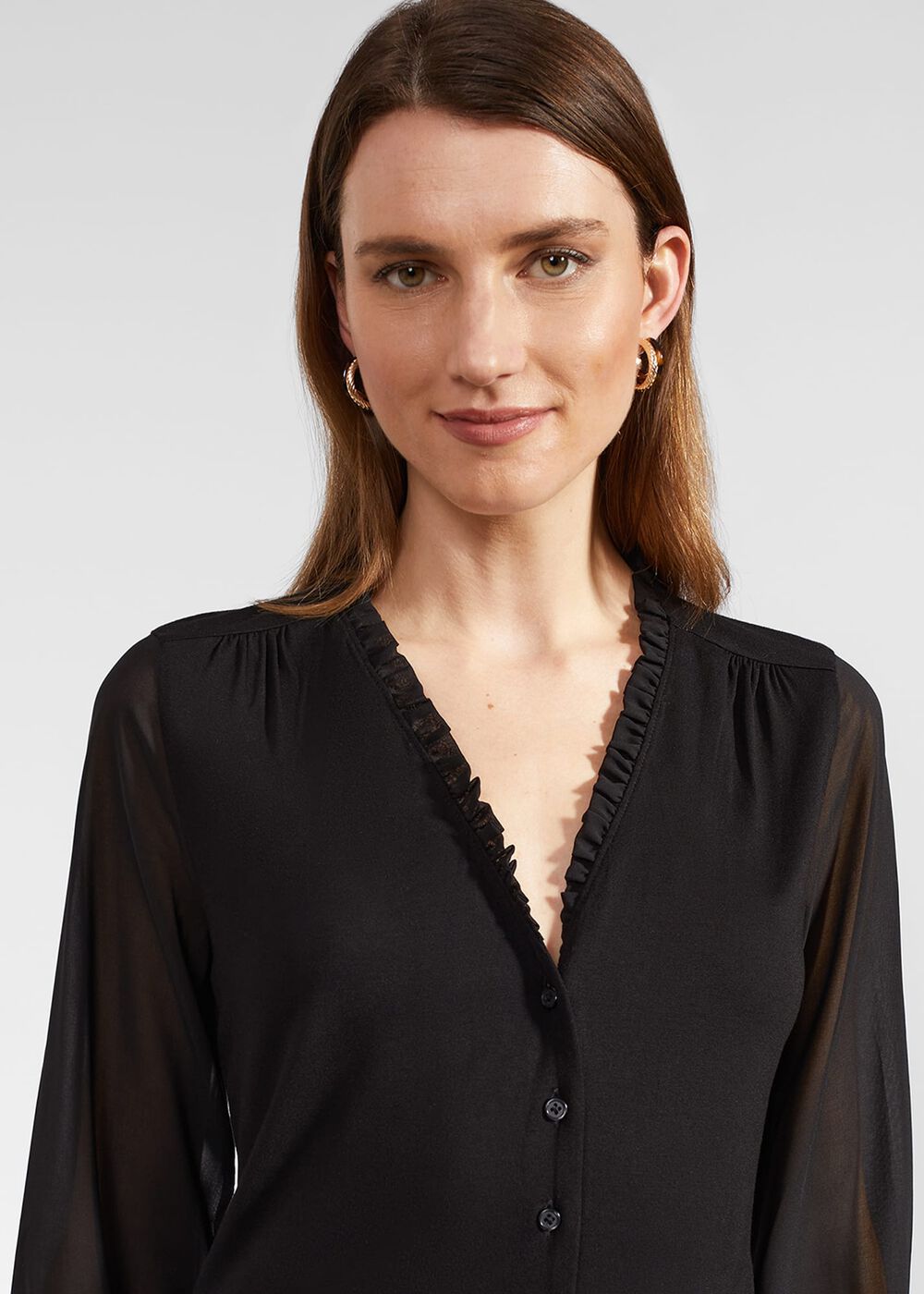 Talisa Frill Neck Top, Black, hi-res