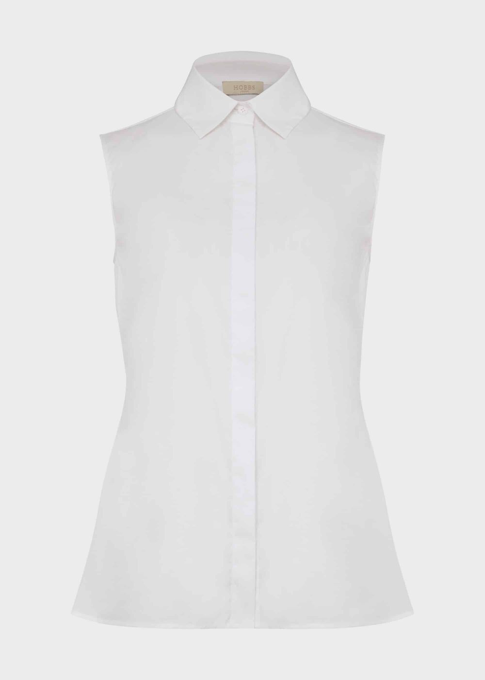 Sleeveless Vic Cotton Shirt , White, hi-res
