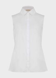Sleeveless Vic Cotton Shirt , White, hi-res