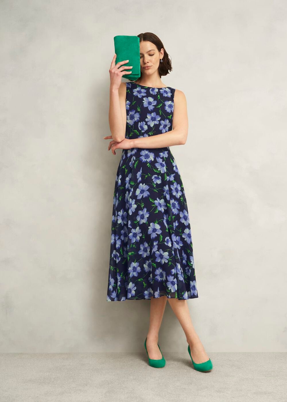 Carly Floral Printed Midi Dress, Midnight Multi, hi-res