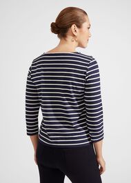 Tafara Stripe Cotton Top, Navy Ivory, hi-res