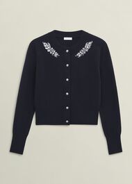 Penelope Wool Blend Gem Detail Cardigan, Hobbs Navy, hi-res