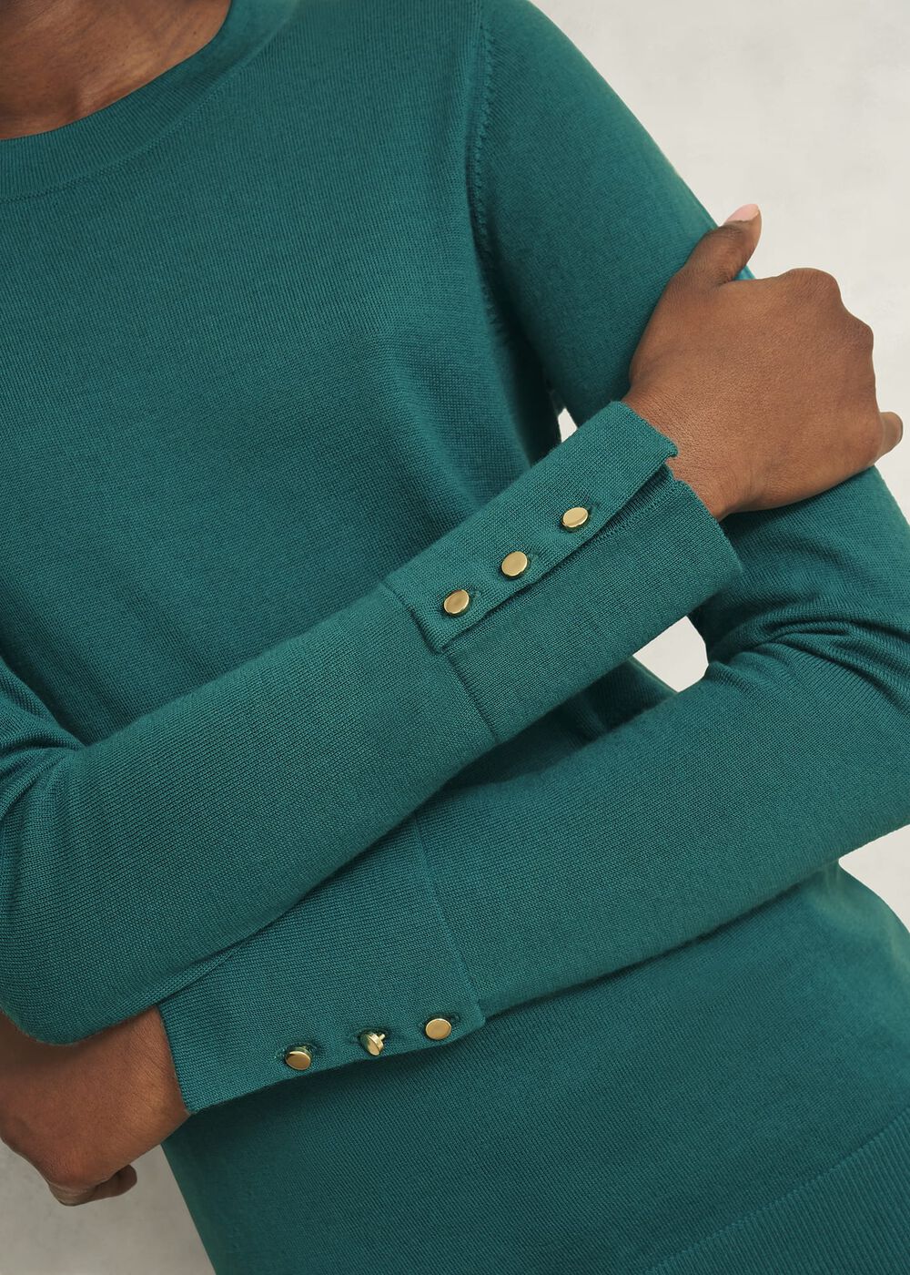 Dark Green Penny Merino Wool Crew Neck Knitted Sweater, Deep Lake Green, hi-res