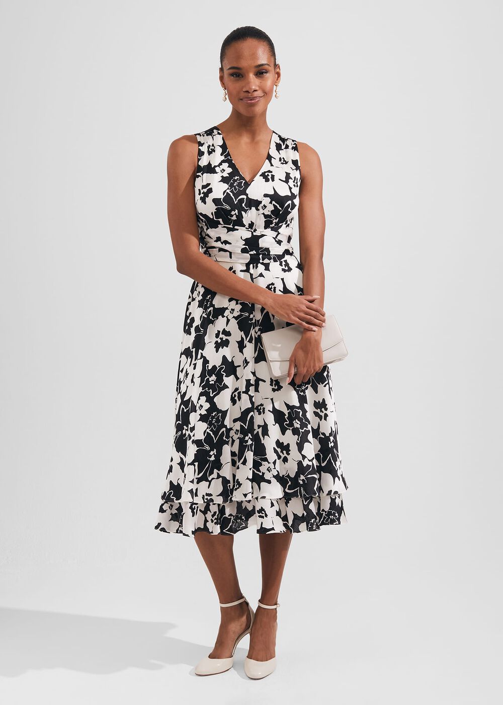 Viola Satin Fit And Flare Dress, Black Ivory, hi-res
