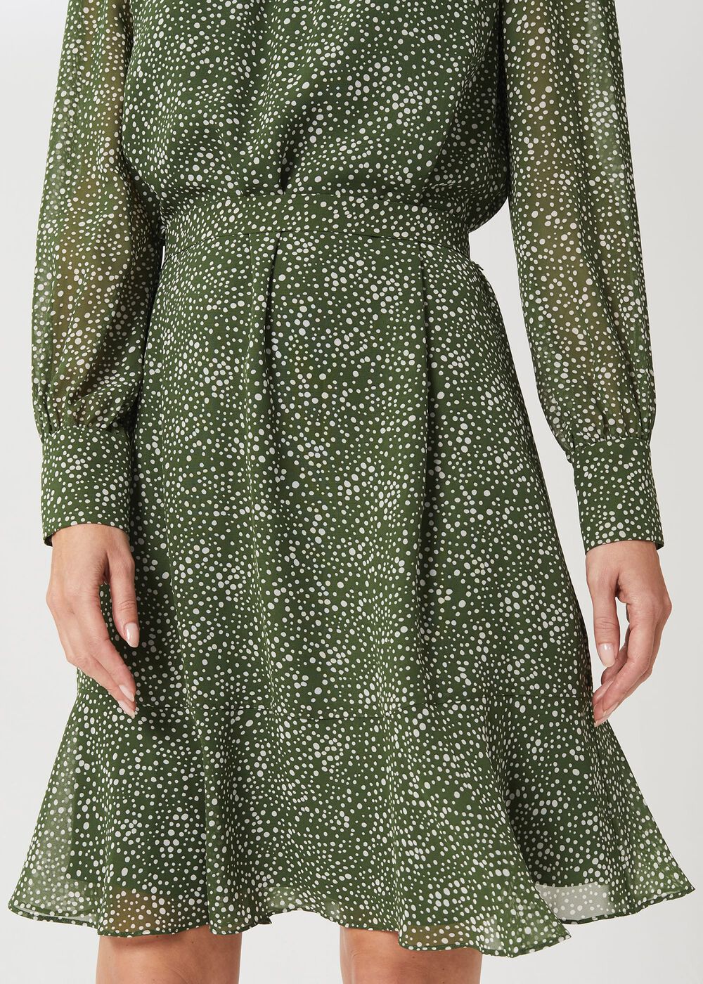 Frances Spot Belted Dress, Fern Green, hi-res